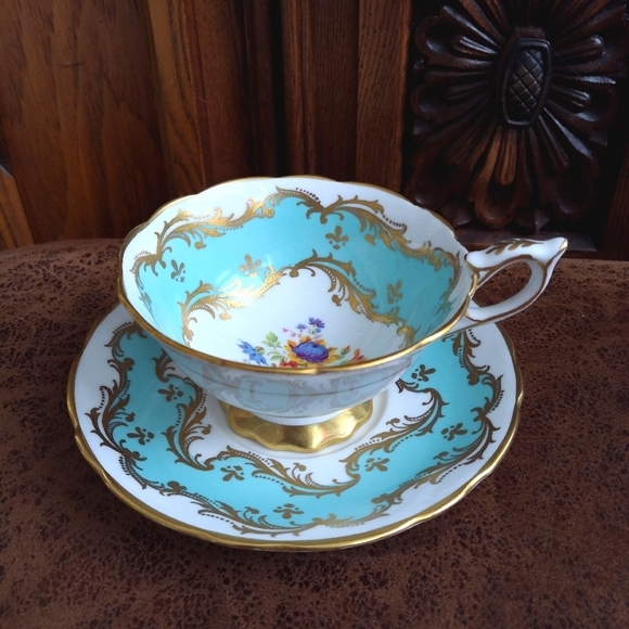 Royal Stafford Elegant Tiffany Blue Floral Teacup & Saucer - Picture 1 of 5